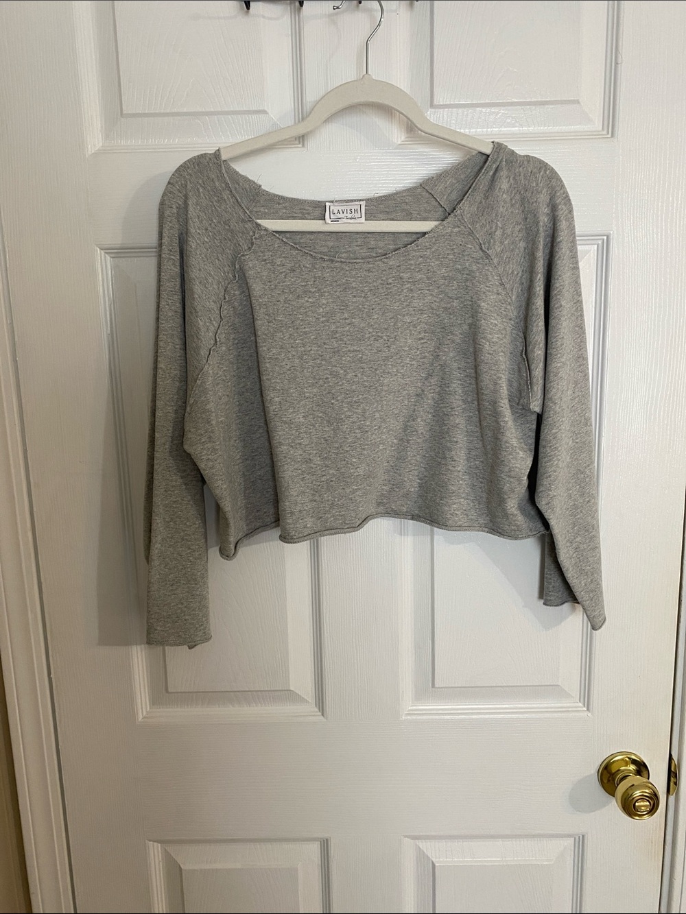 Lavish Light Gray Cropped Raglan Sweatshirt
